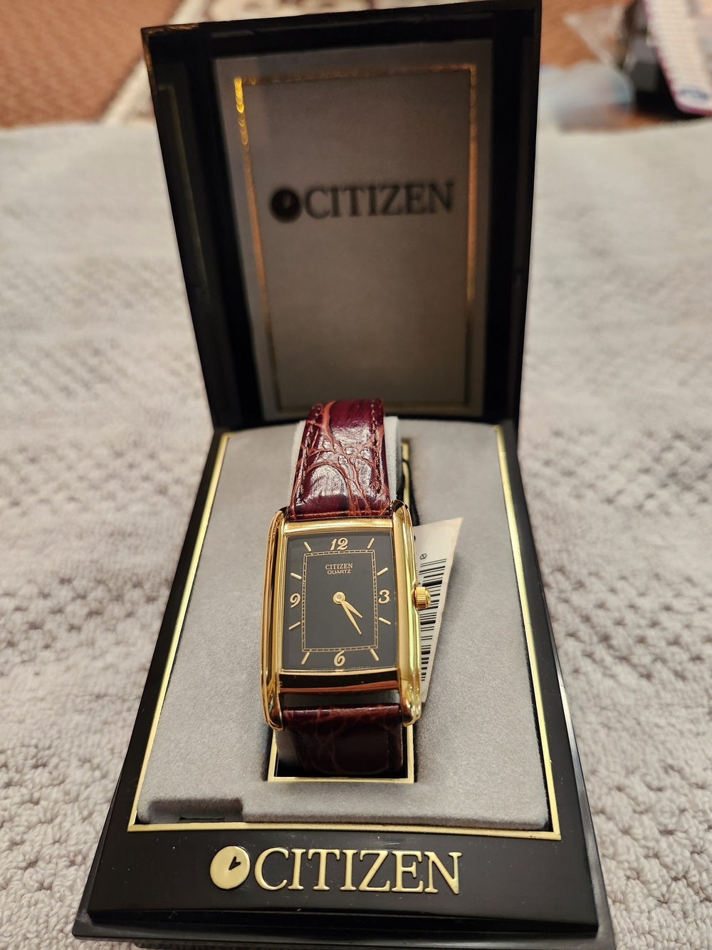 Citizen Womens Gold-Tone Rectangular Watch with Brown Leather Strap 0142